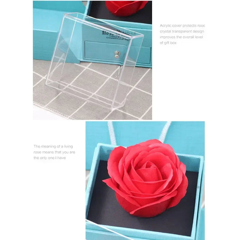 boîte cadeau rose classique boîte bijoux sac inclusion bouquet fleurs artificielles collierintérieur
