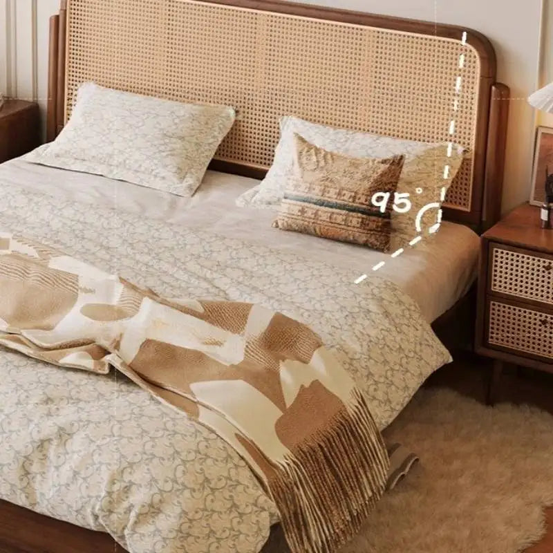 lit moderne marron clair tissu imprimé 1500mm 1800mm 2000mm minimaliste rustique chambre coucher