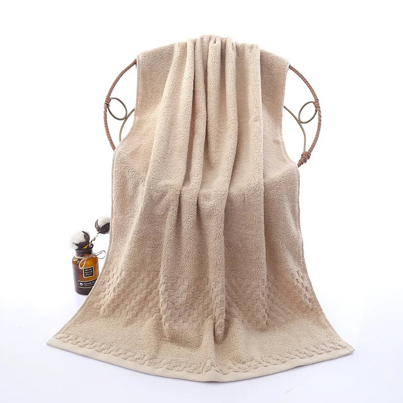 serviette bain coton absorbant séchage rapide plaid carrés beige clair classique lavable machine toile