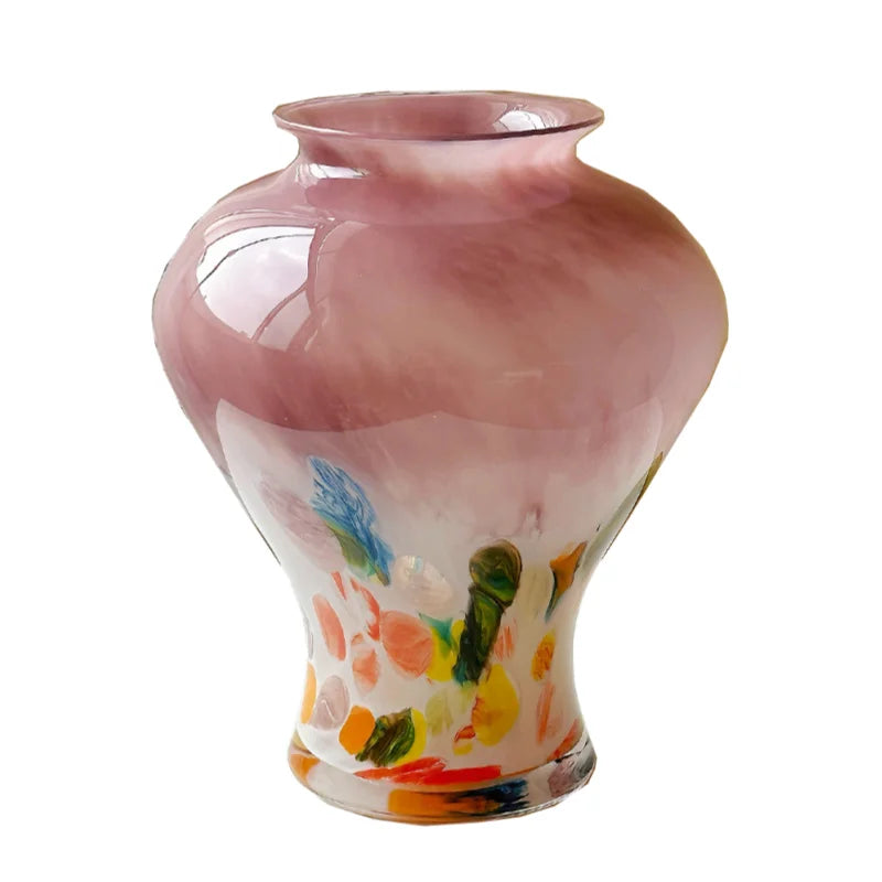vase moderne transparent dégradé rose abstrait intérieur arrangement floraltouches couleur formes irrégulières