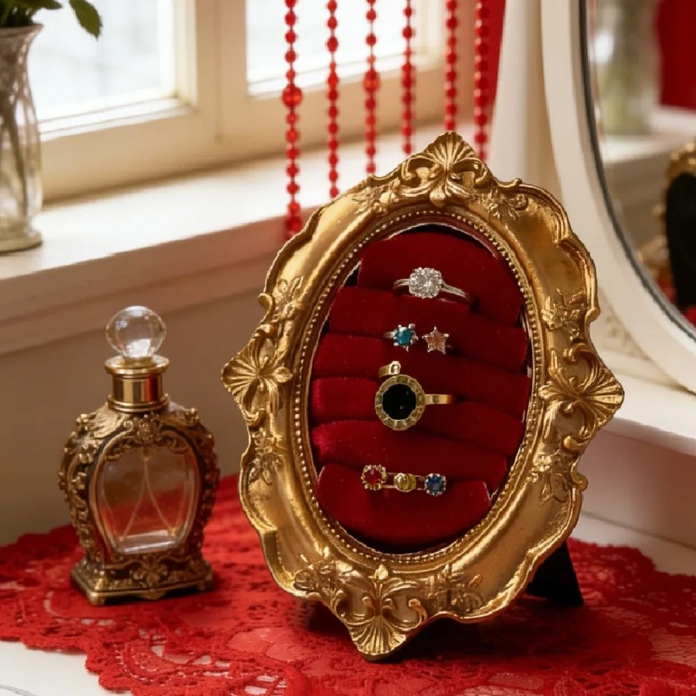 présentoir bijoux velours or rouge bleu rose blanc classique baroque box rangement bijoux