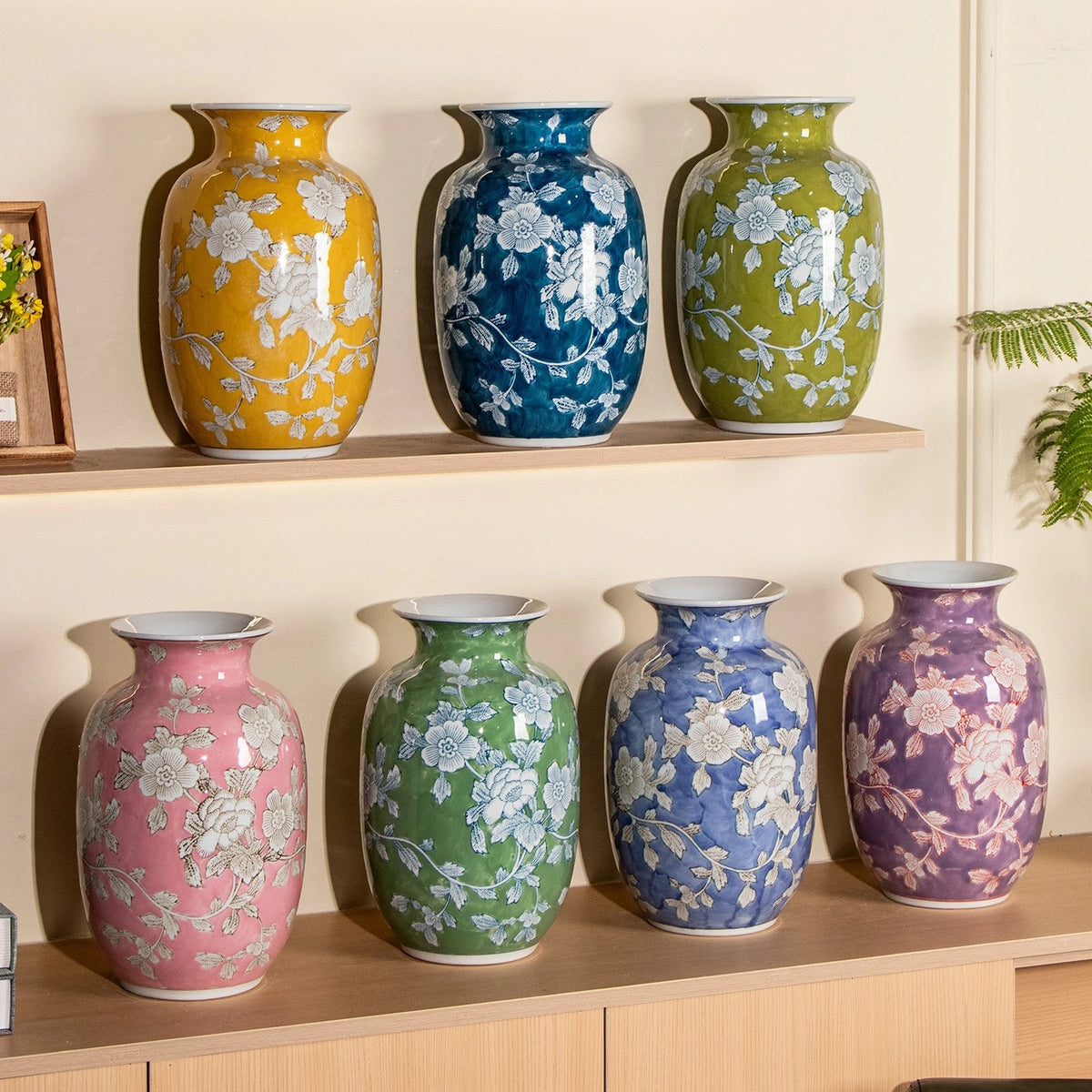 vases décoratifs fleurs classiques jaune bleu vert rose violet opaques