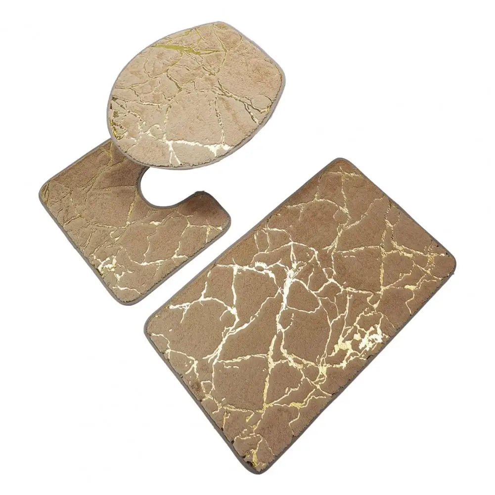 tapis toilette marbre veines dorées moderne ensemble tapis sol bain couvercle toilette beige rose