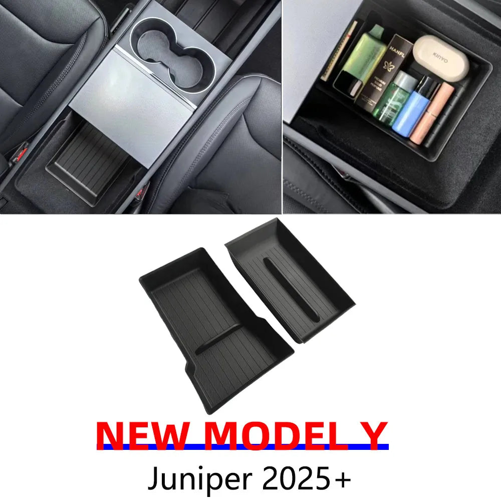 organisateur console centrale noir texturé bacs rangement minimaliste moderne accessoires voiture