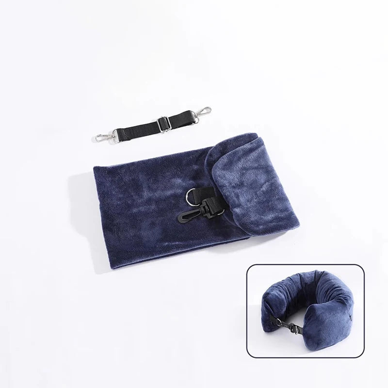 coussin voyage forme velours noir bleu gris confortable portable sac rangement