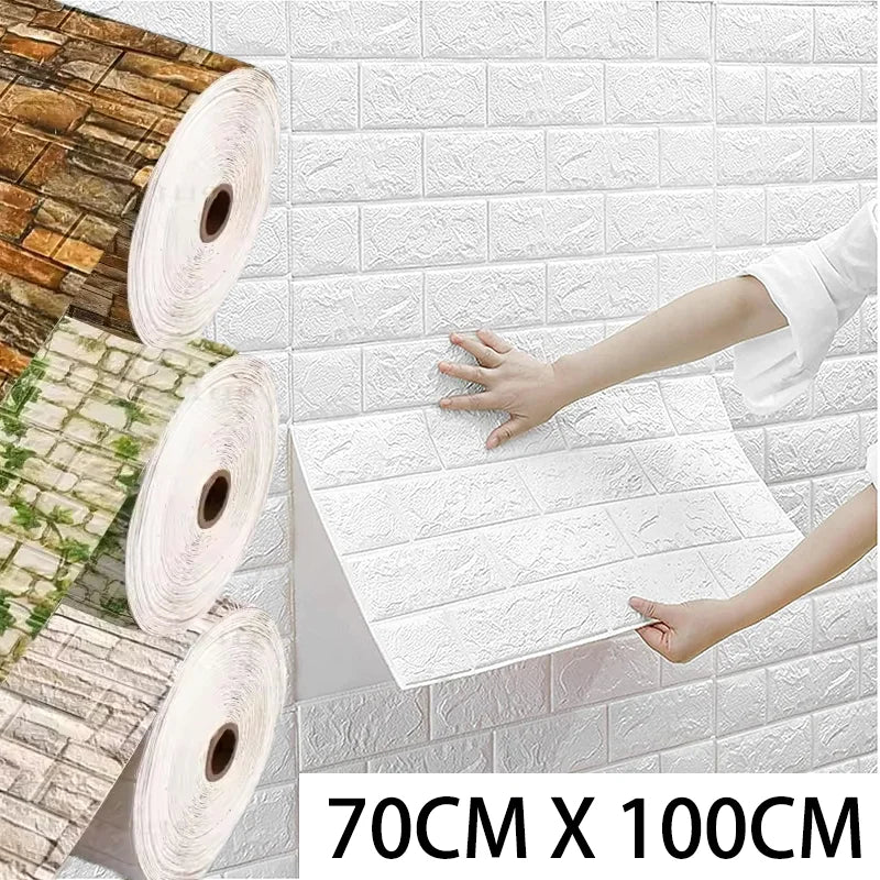 panneau decoratif mural blanc texture brique adhésif resistant eau 70x100cm moderne