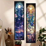 tapisserie murale décoration chambre rectangle floral paysage nocturne soleil étoiles bleu nuit violet rose