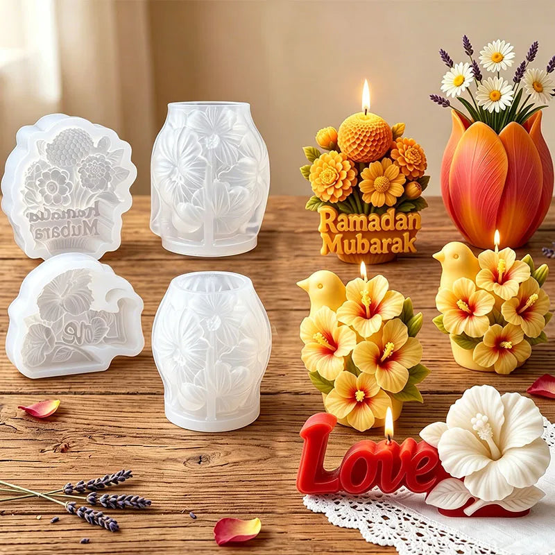 moulage silicone bougies fleurs dahlias marguerites tulipes parfums savons décorations saint valentin mariage