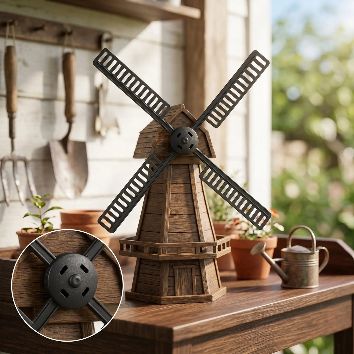 moulins vent décoratifs pièces détachées rotor pales noires vertes marrons imitation boisextérieur jardin vintage