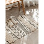 tapis boho chic motifs géométriques beige noir sol antidérapant salon chambre coucher