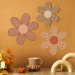 décoration murale bohème fleurs ajourées rose bois enfantine rustique vintage 25cm 22cm 20cm