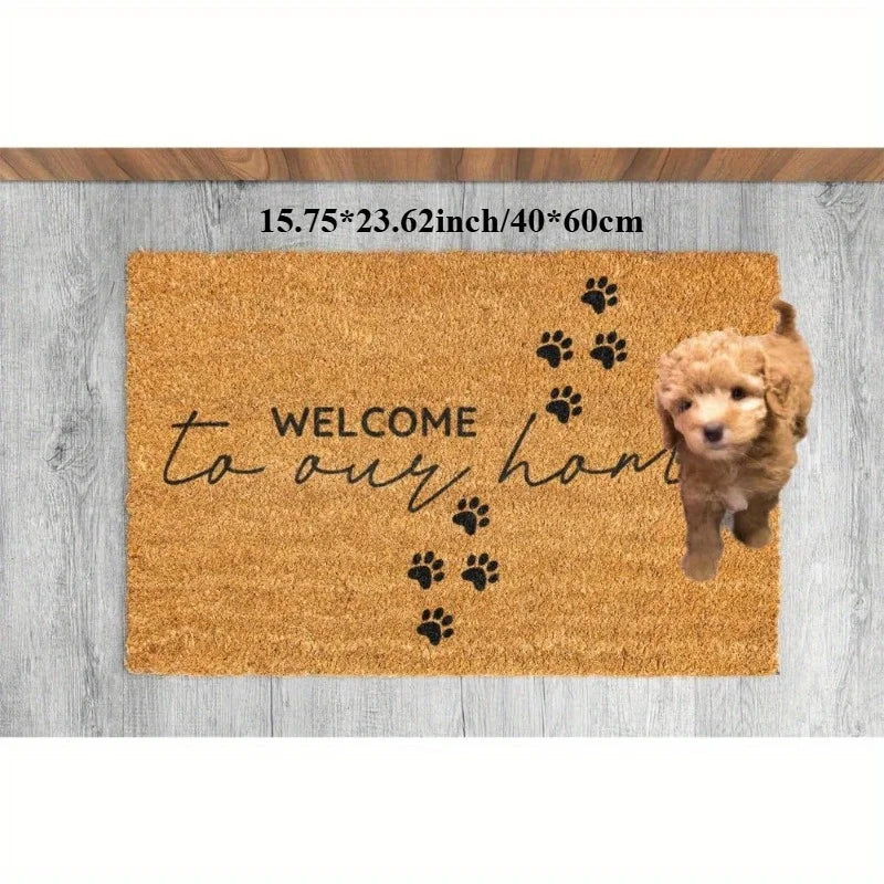 tapis d'entrée marron clair imprimé patte chien texte bienvenue résistant décoloration moderne 40x60cm 50x80cm