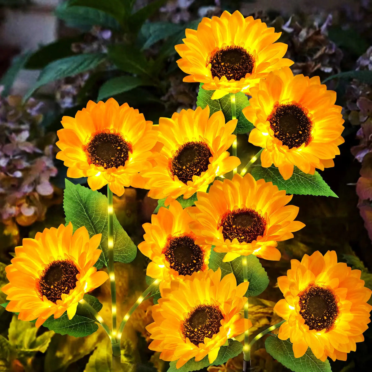 fleur artificielle solaire jaune tournesol moderne extérieur piquet métallique led nocturne jardin noël
