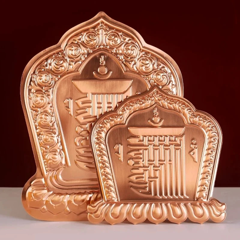 plaque decorative cuivre ornements florals geometric religieux artisanal traditionnel decoration temple autel