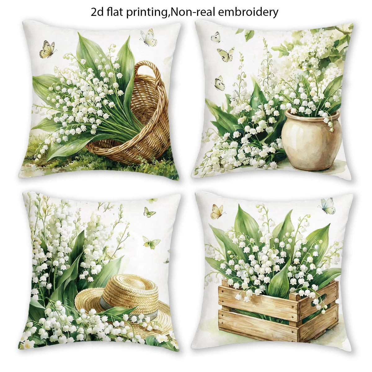 taies d'oreiller fleurs blanches rustiques lit maison panier bois naturel polyester blanc vert beige