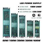 alimentation led ultra fine 12v 24v 5a 12a 60w 100w 200w 300w 400w vert