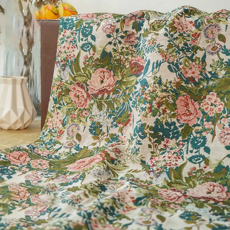 tissu imprimé vintage floral beige rose vert bleu résistant polyester 150cm