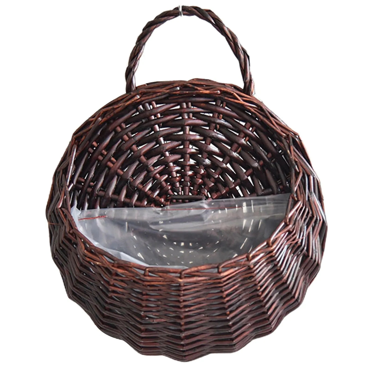 panier suspendu tissage osier marron foncé marron clair traditionnel durable poignées