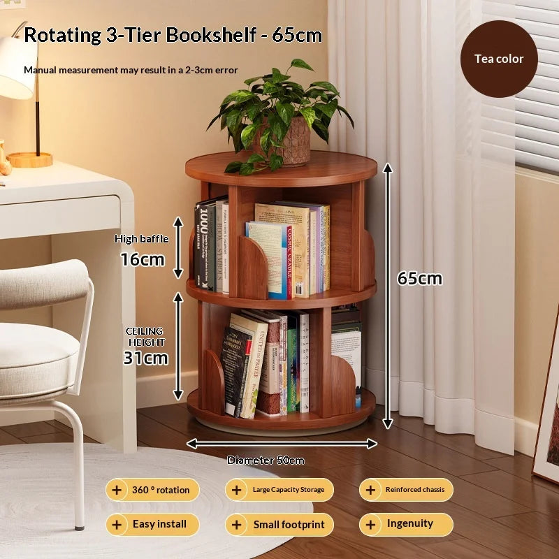 étagère rotative niveaux teak bois moderne haute capacité assemblage salon chambre enfants organisation
