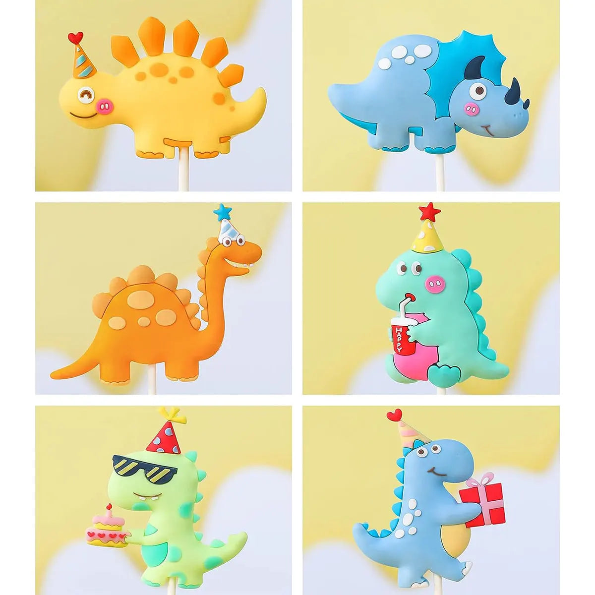 décoration anniversaire figurines dinosaures chapeaux ballons accessoires cartoon piques orange bleu vert