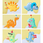 décoration anniversaire figurines dinosaures chapeaux ballons accessoires cartoon piques orange bleu vert