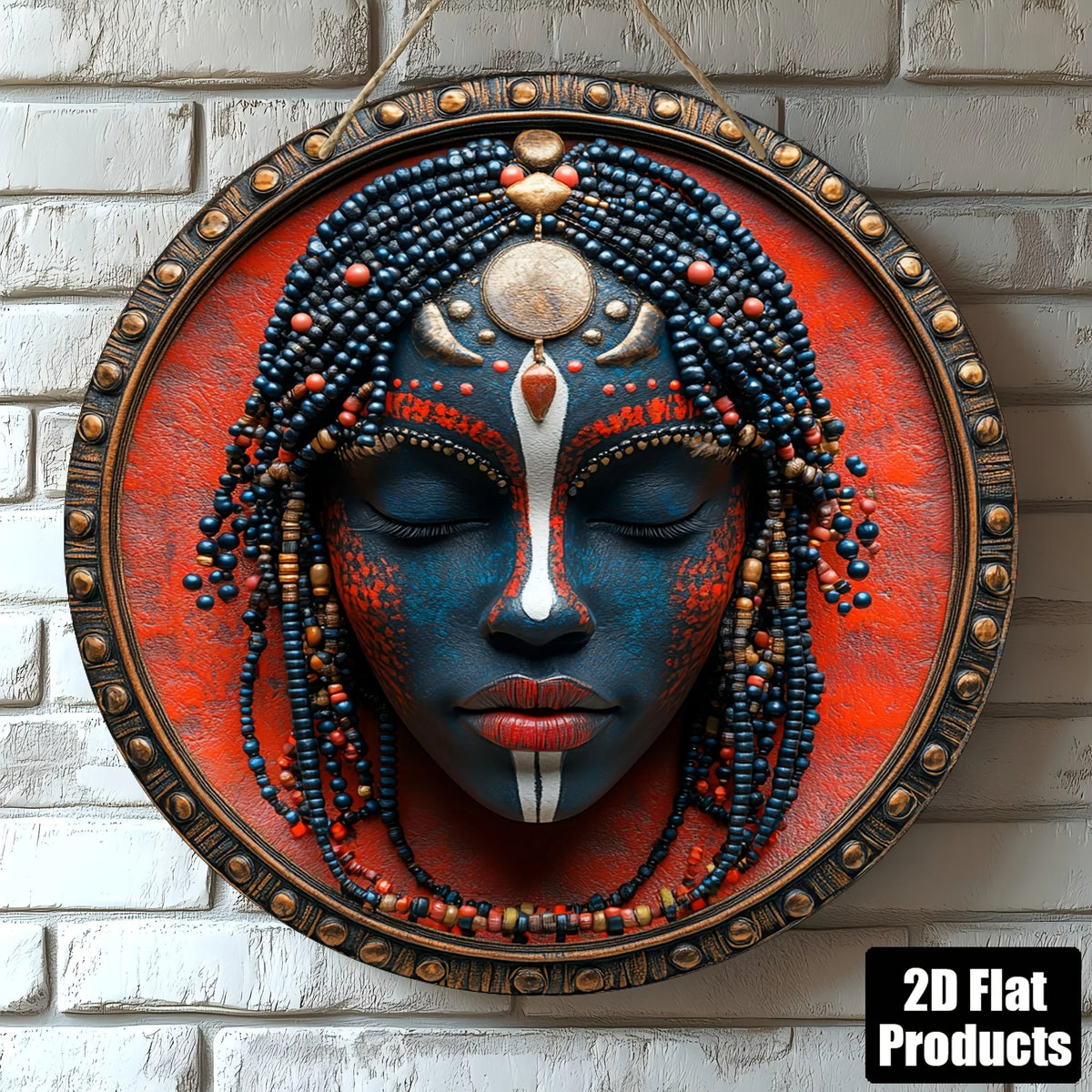 masque tribal bleu rouge noir artisanal tringle décoration murale occasionnelle ethnique 20cm