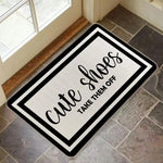 tapis moderne sol extérieur adulte polyester résistant lettres blanches fond beige bordure noire 30x50cm