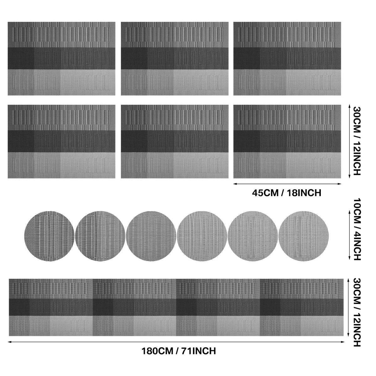 serviettes table modernes gris noir rayures horizontales adhésives faciles nettoyer pièces 12 cercles