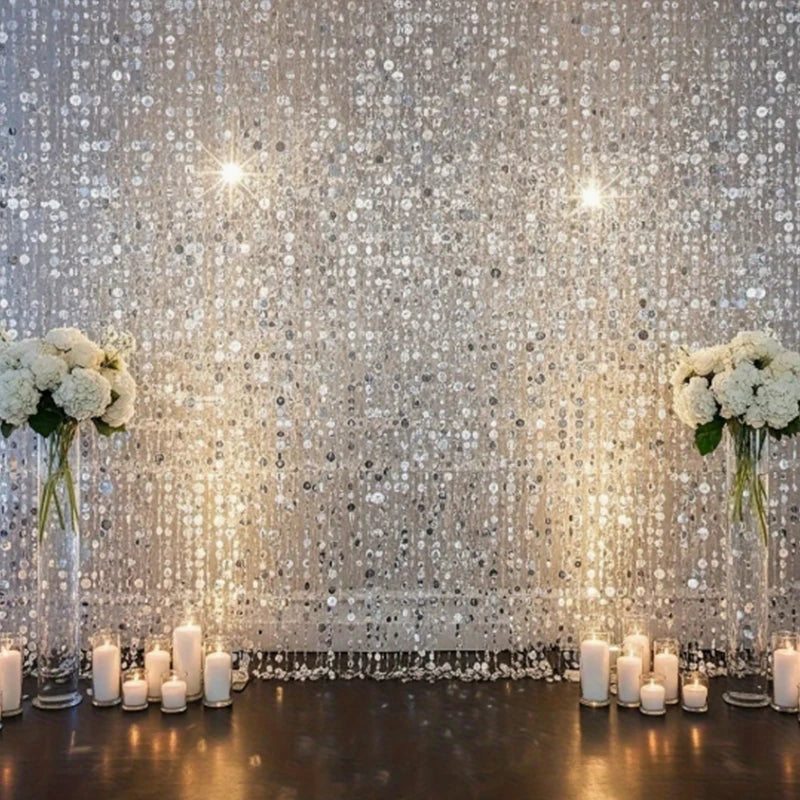 rideau paillettes argent blanc brillant decoration mariage anniversaire noel glamour