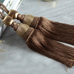 pompon rideau marron clair tissé brodé opaque élégant classique cordons accessoire décoration fenêtre