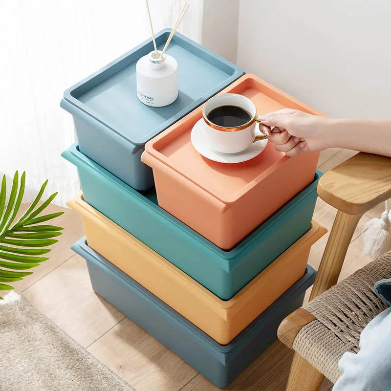 boîtes rangement modernes bleu orange jaune mat opaques plastique cosmétiques bijoux papeterie téléphone portable