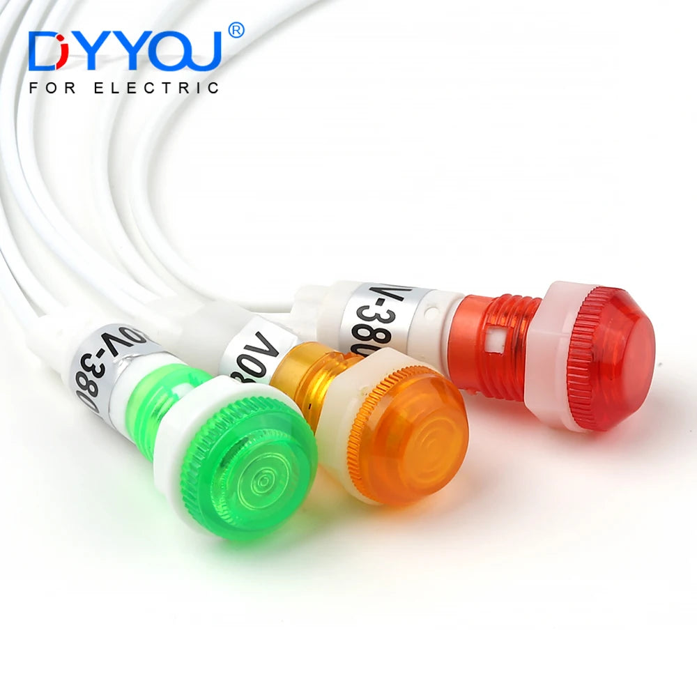 signal indicateur led rouge vert jaune 12v 220v 380v moderne câble blanc 10mm translucent