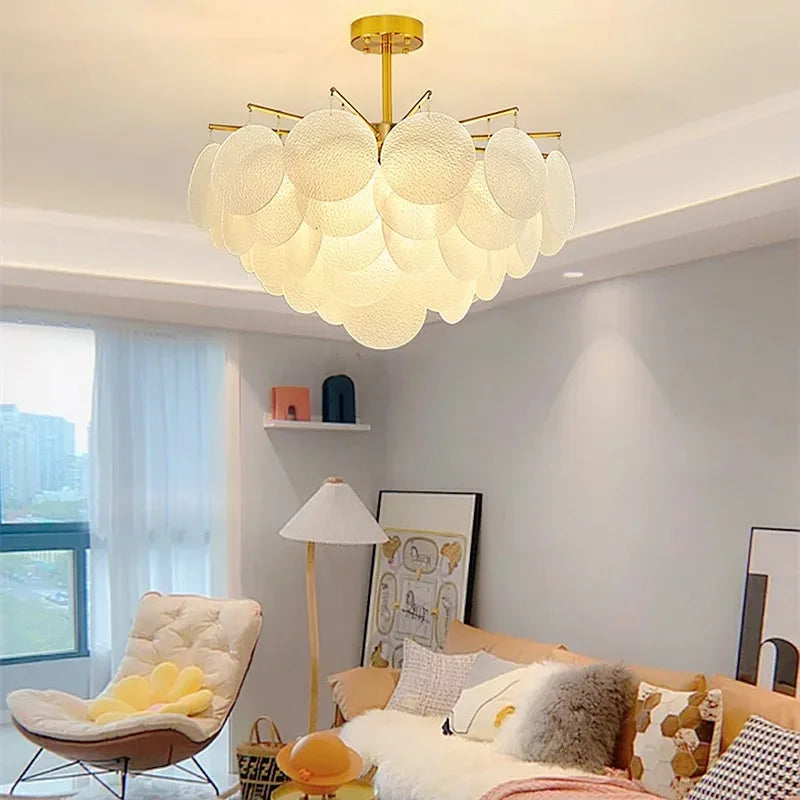 lampe suspendue moderne verre blanc doré tissé opaque salon chambre