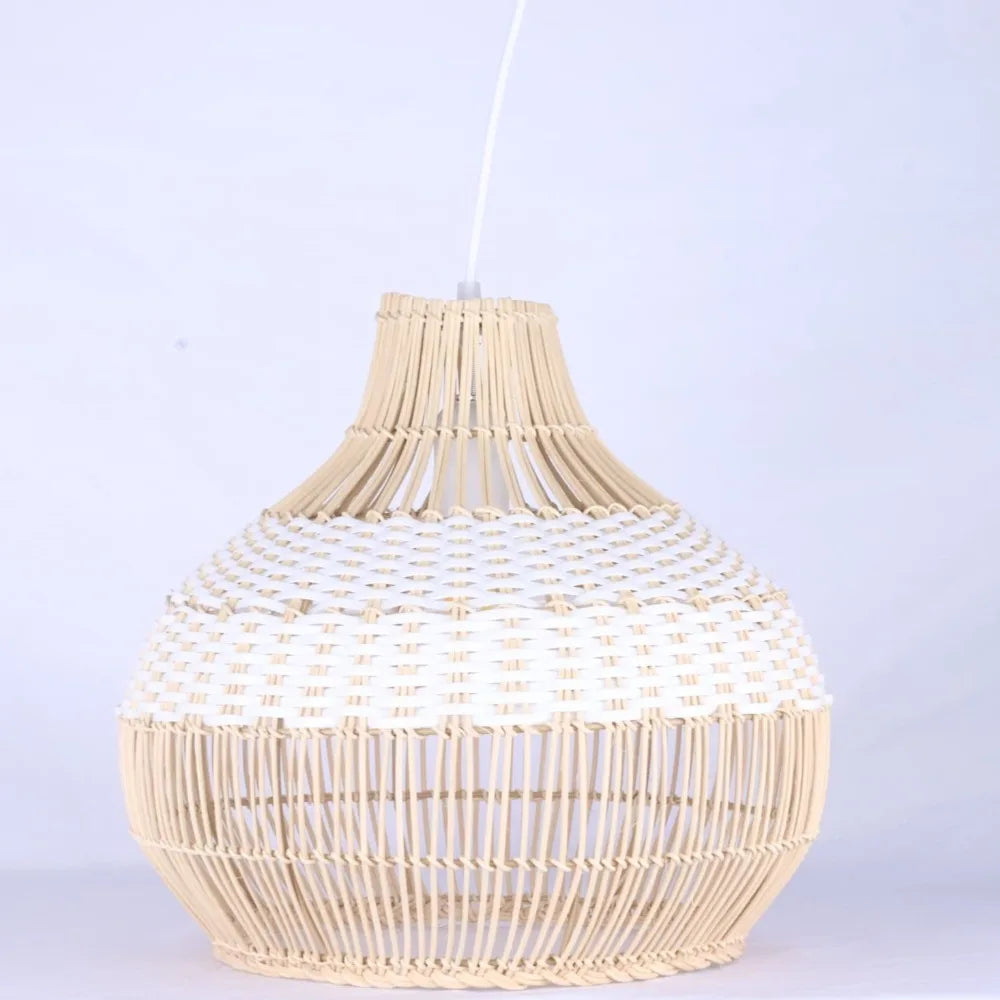 suspension rotin moderne câble suspendu lumière led 35cm beige tissage régulier