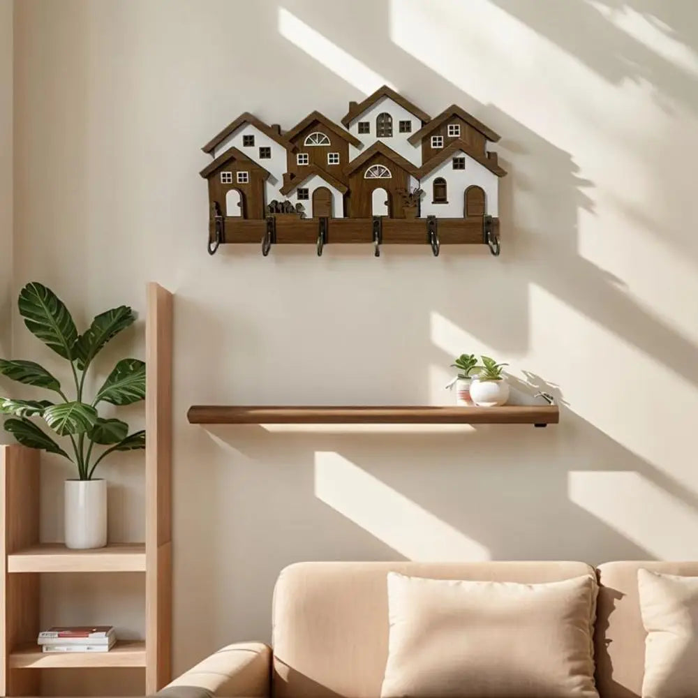 porte clés mural bois maison miniature couleurs vives plantes figurine kit