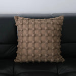 coussin carré moderne marron clair brodé polyester texture tissée nordique décoration intérieure fixations decoration