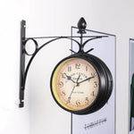 horloge murale double face vintage industrielle cadran transparent effet vieilli gare métal noir