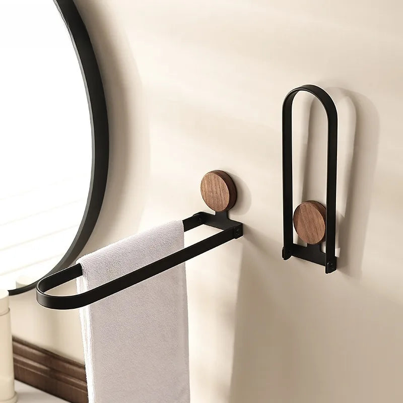 porte serviettes mural moderne adhésif sans perçage acier inoxydable bois naturel noir minimaliste salle