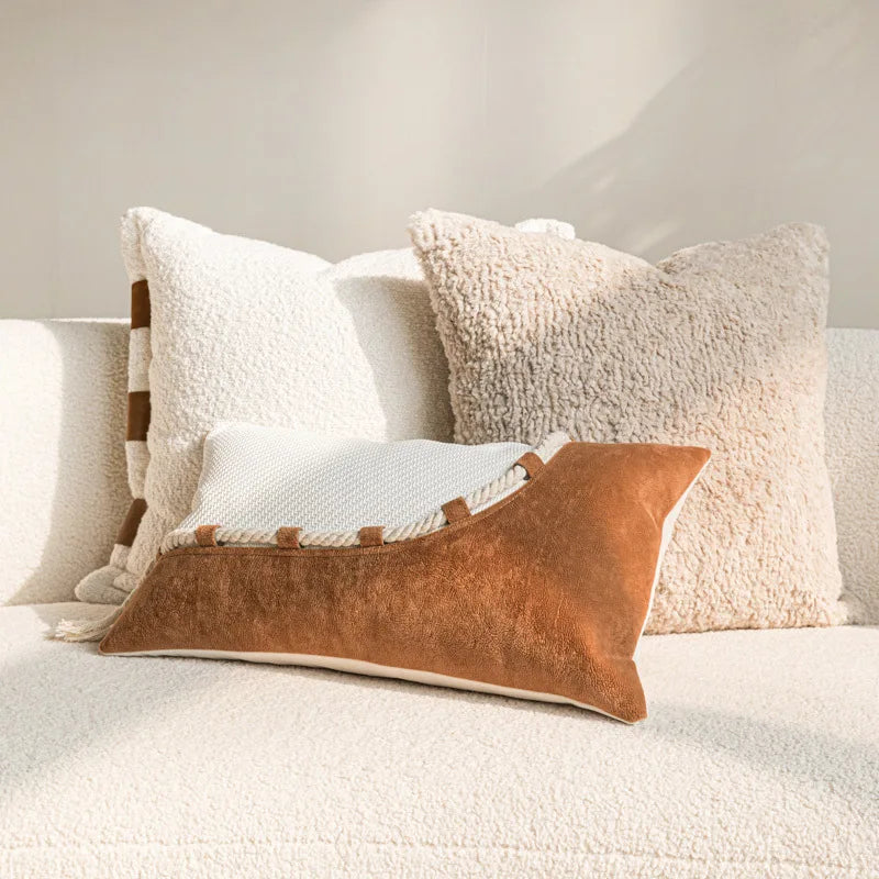 taies d'oreiller géométriques polyester doux moderne beige blanc maison hospitalière