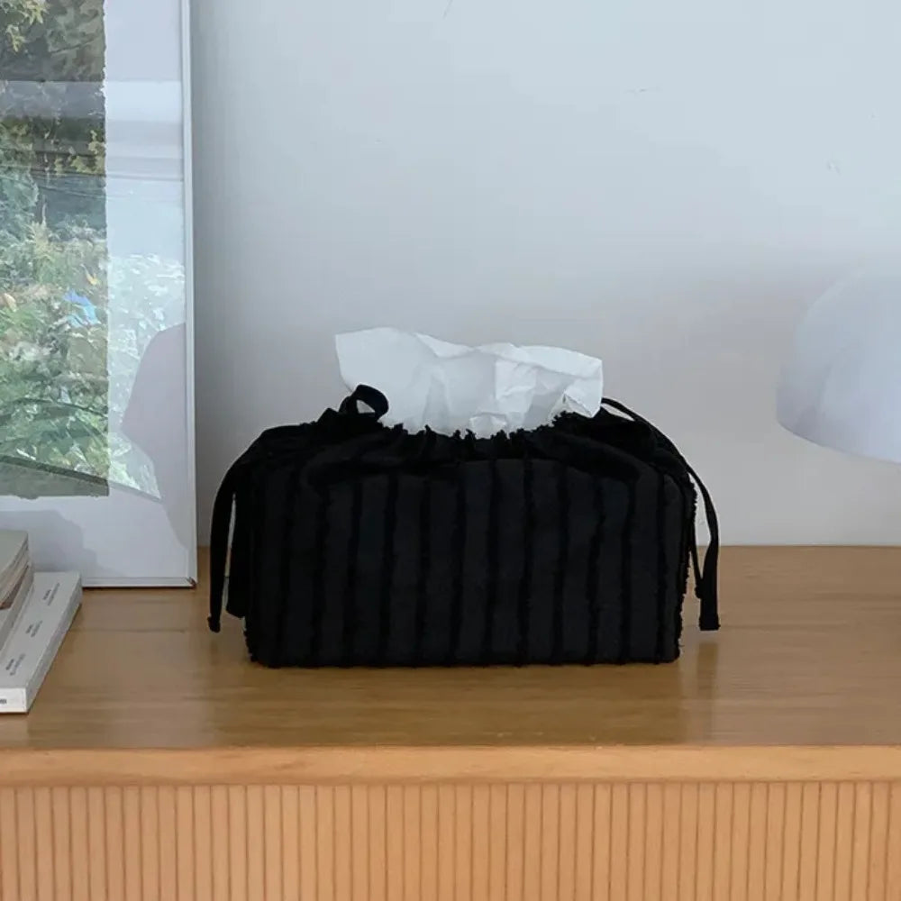 boîte mouchoirs moderne rayées noir blanc marron élégante ruban réglable