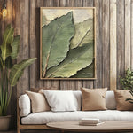 tableau mural toile feuilles botaniques impression texturée verte contemporain abstrait décoration maison vert beige