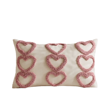 taies d'oreiller coeurs relief blancs lit polyester coton brodés opaques décoration romantique fixations coussins