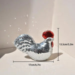 statue coq miroirs argentée rouge décoration festive anniversaire intérieur scintillante mosaïque dimension 17cm 13.5cm