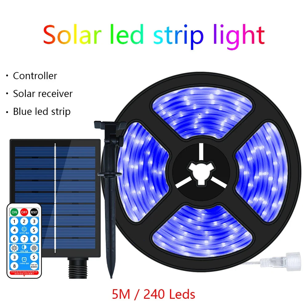 ruban led solaire ip67 waterproof 5m multicolore télécommande moderne extérieur noël