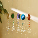 pendentif solaire agate naturelle colorées boule cristal bohème violet orange vert bleu beige