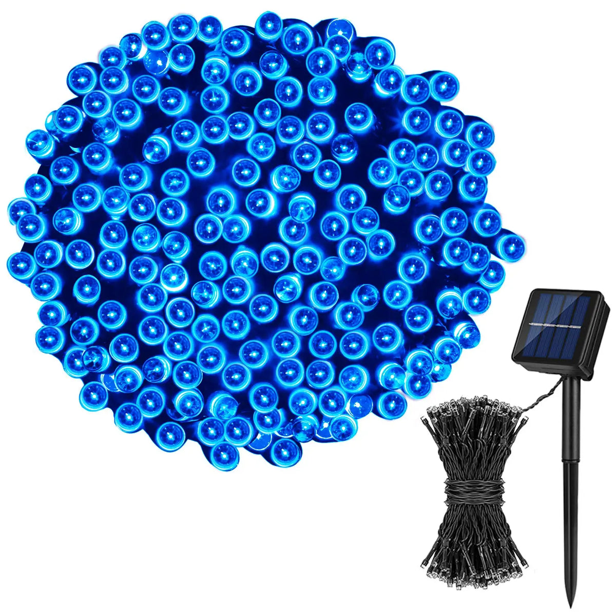 guirlande lumineuse solaire ip65 30mètres blanc chaud moderne interrupteur modes éclairage panneau solaire fixations