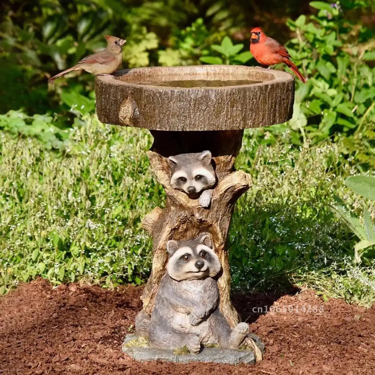 fontaine oiseaux résine texture bois brun gris naturelle animaux deco jardinextérieur