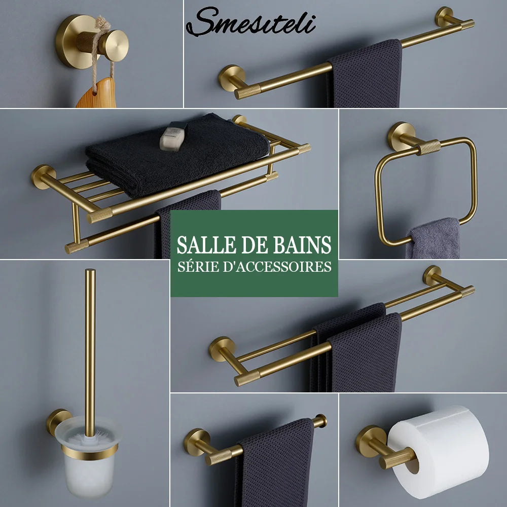 accessoires salle bain doré moleté moderne porte serviette serviette toilette brosse dents