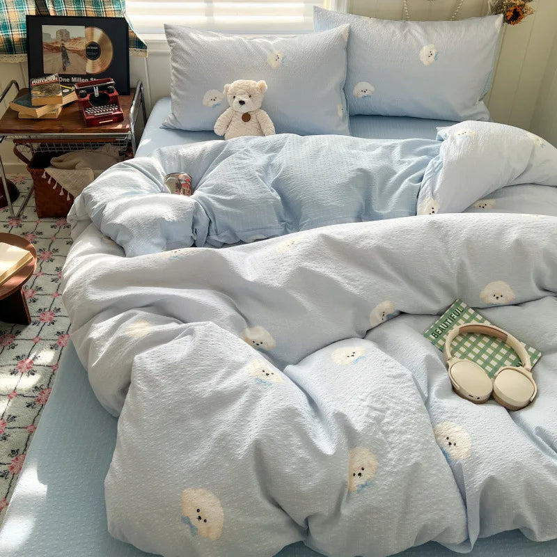 ensemble literie fleuri rose bleu marron clair coeurs taies d'oreiller housses couette doux moderne
