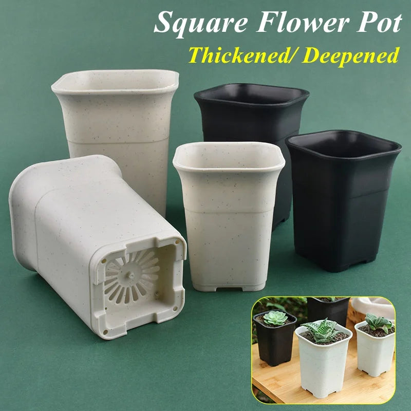 Pots fleurs carrés modernes blanc noir grains drainage 10 pièces